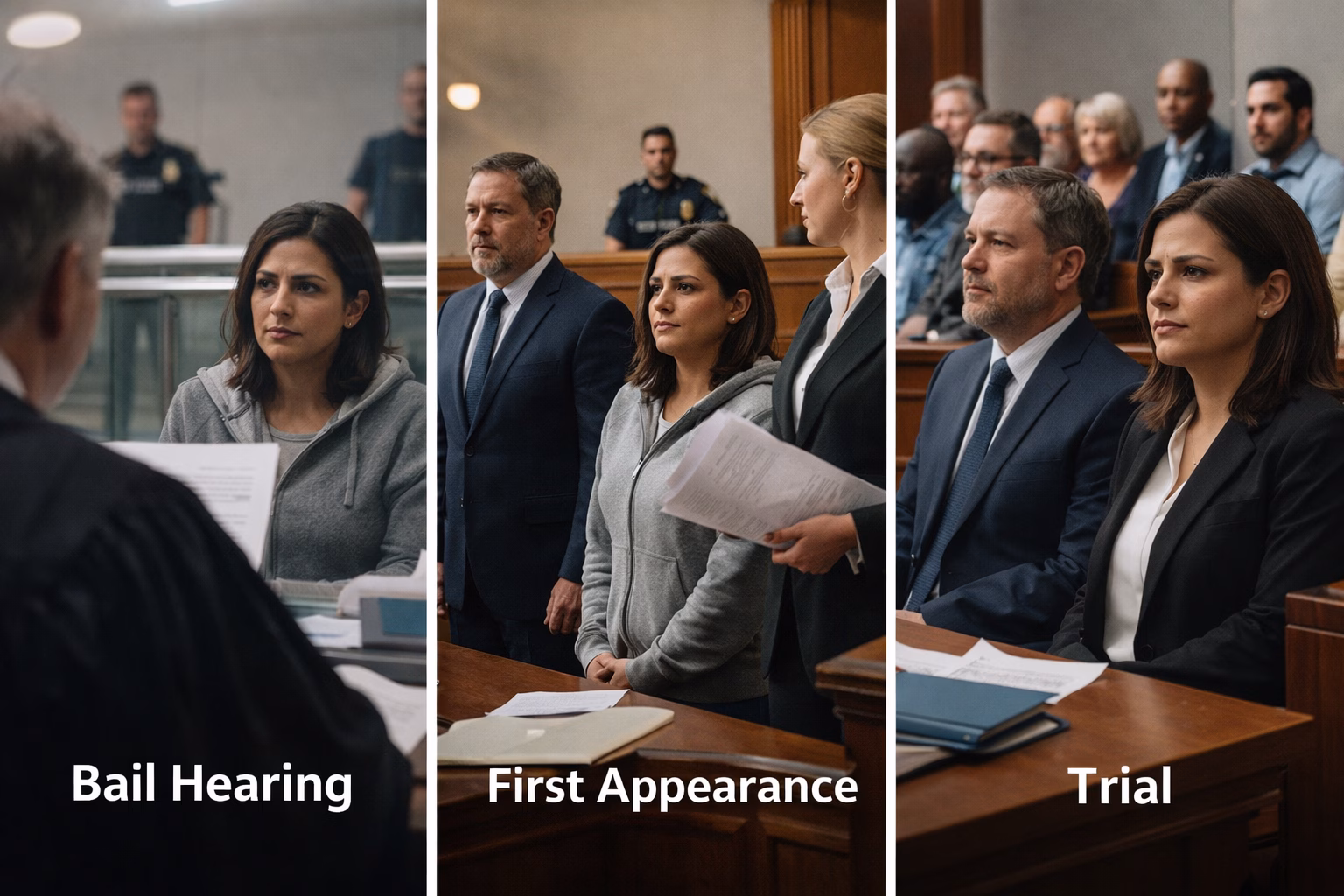 Bail hearing versus first court appearance versus trial in Ontario