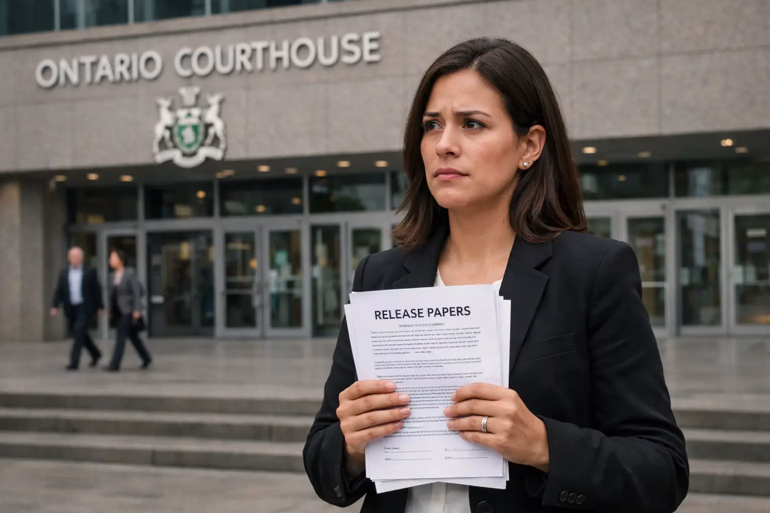 First court appearance in Ontario preparation outside a Toronto courthouse