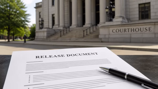 Undertaking in Ontario release conditions document on a desk