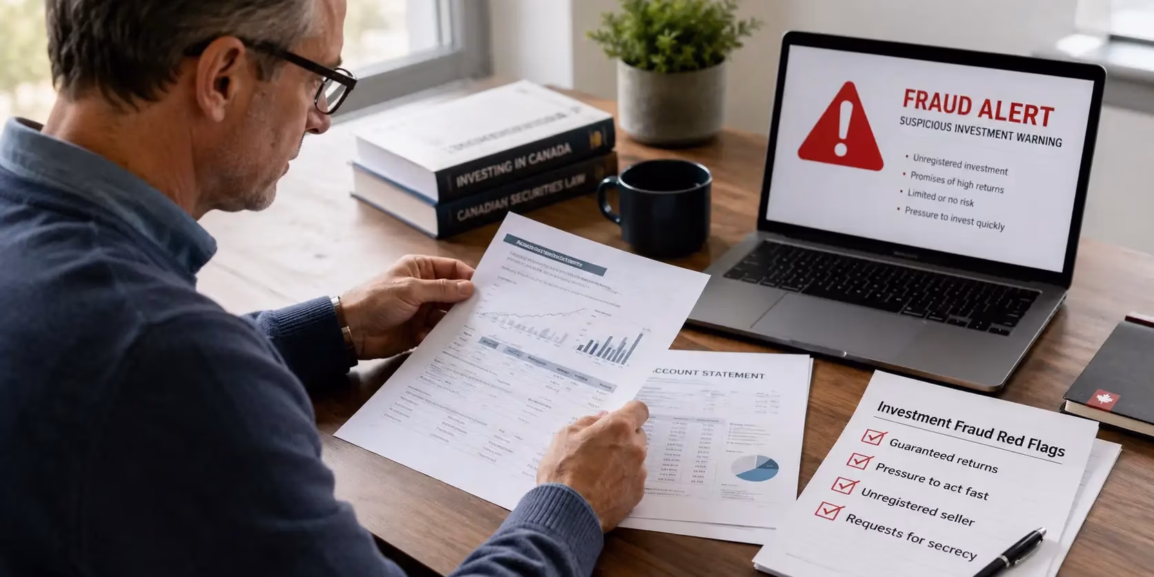 Investment fraud red flags Canadian investor reviewing warning signs