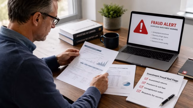 Investment fraud red flags Canadian investor reviewing warning signs