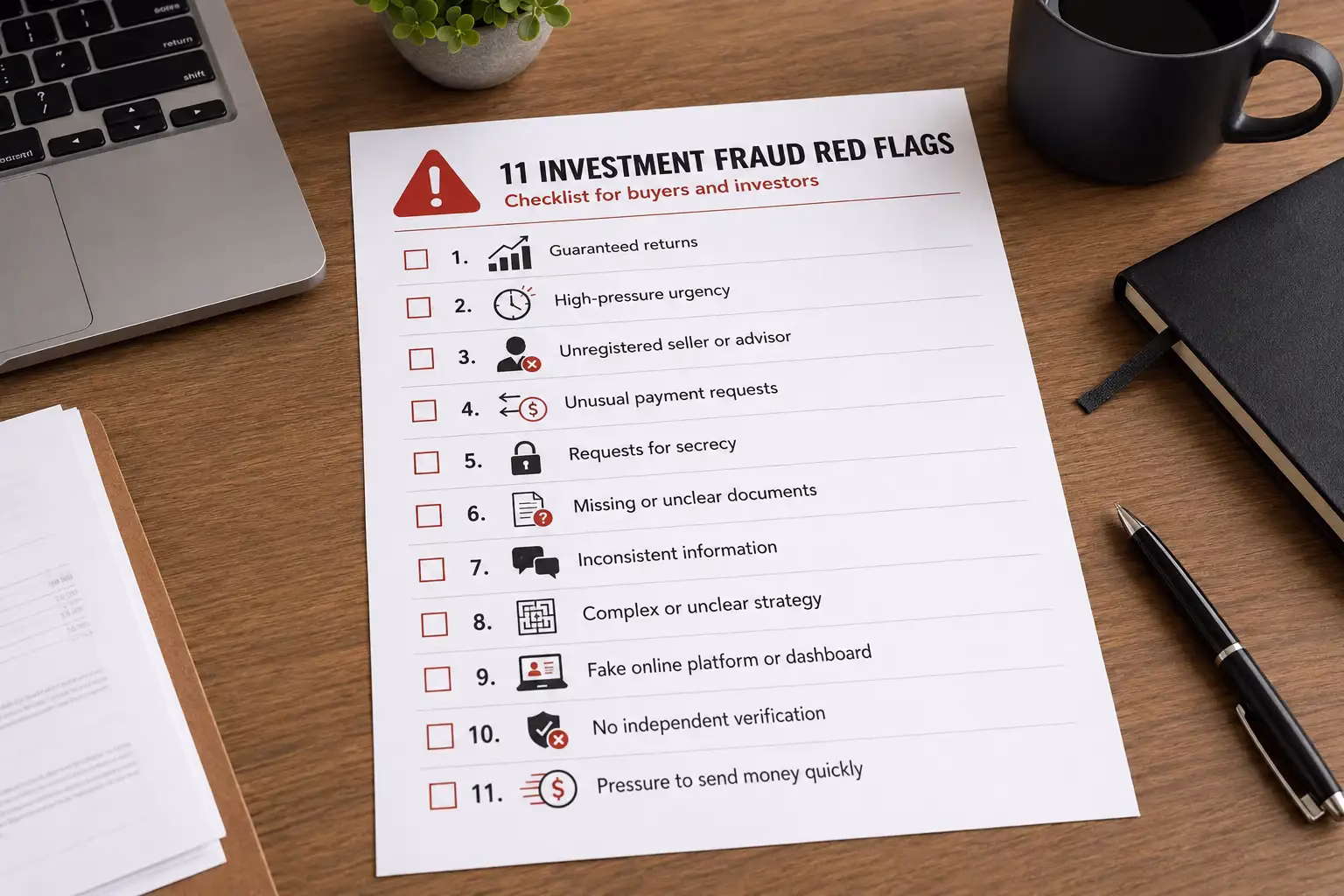 Investment fraud red flags checklist for buyers and investors