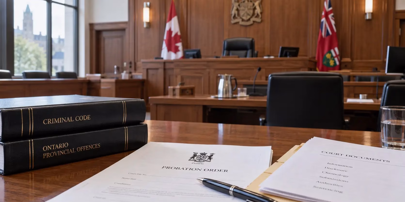 conditional-discharge-in-ontario-courtroom Conditional discharge in Ontario court paperwork and probation order