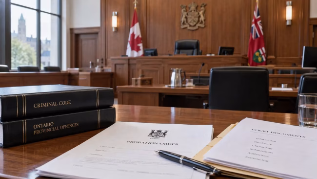 conditional-discharge-in-ontario-courtroom Conditional discharge in Ontario court paperwork and probation order
